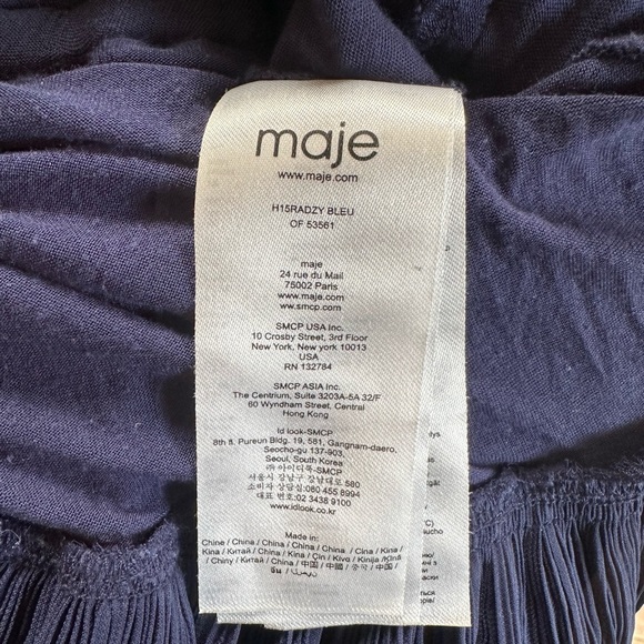 Maje RADZY Pleated Ruffle Tiered Dress Navy - Picture 9 of 10